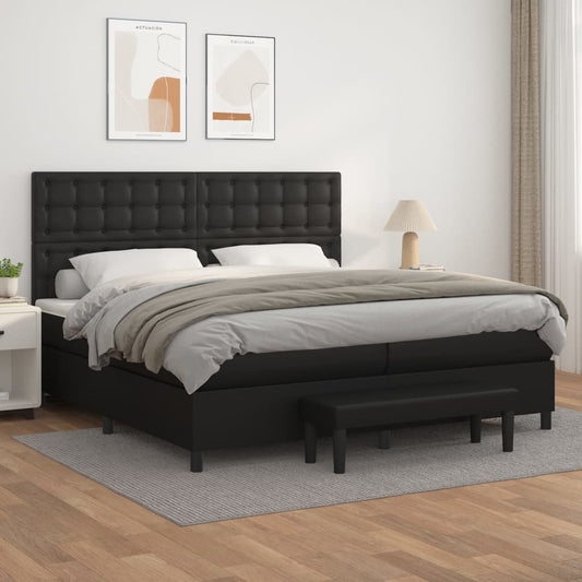 Lit à sommier tapissier avec matelas noir 200x200 cm en similicuir