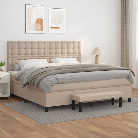 Matelas à sommier tapissier cappuccino-marron 200x200cm cuir artificiel