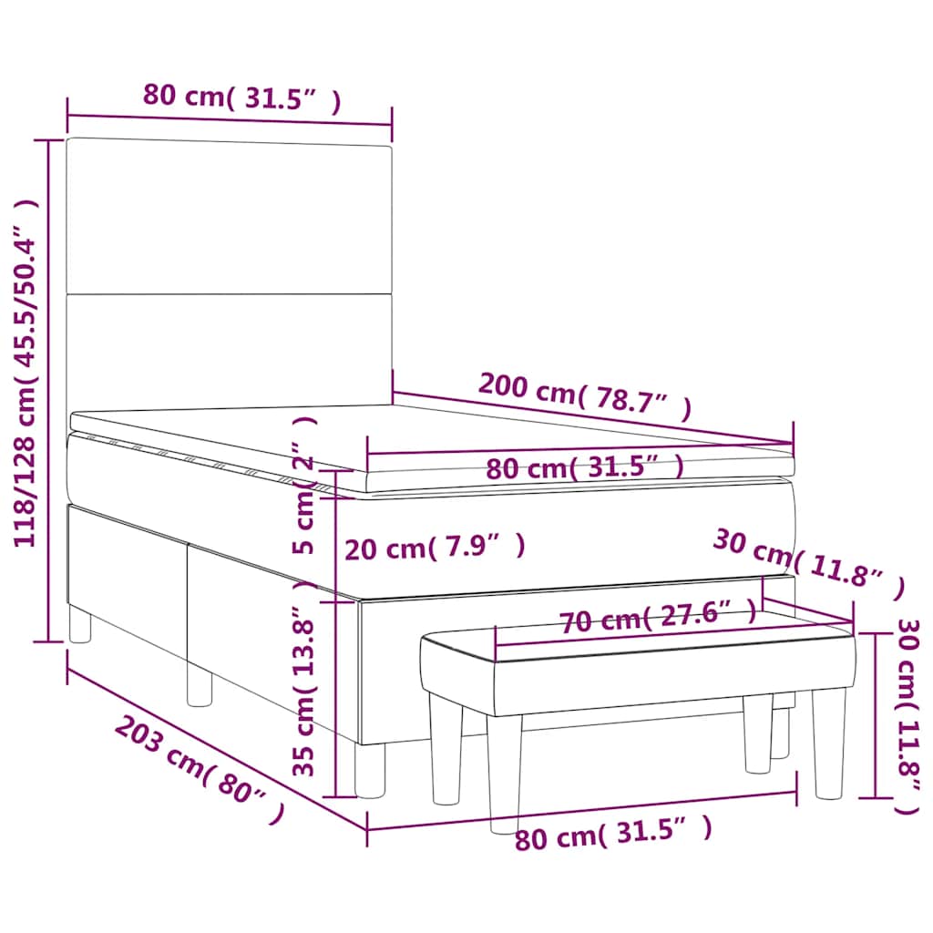 Boxspringbett mit Matratze Dunkelgrün 80x200 cm Samt
