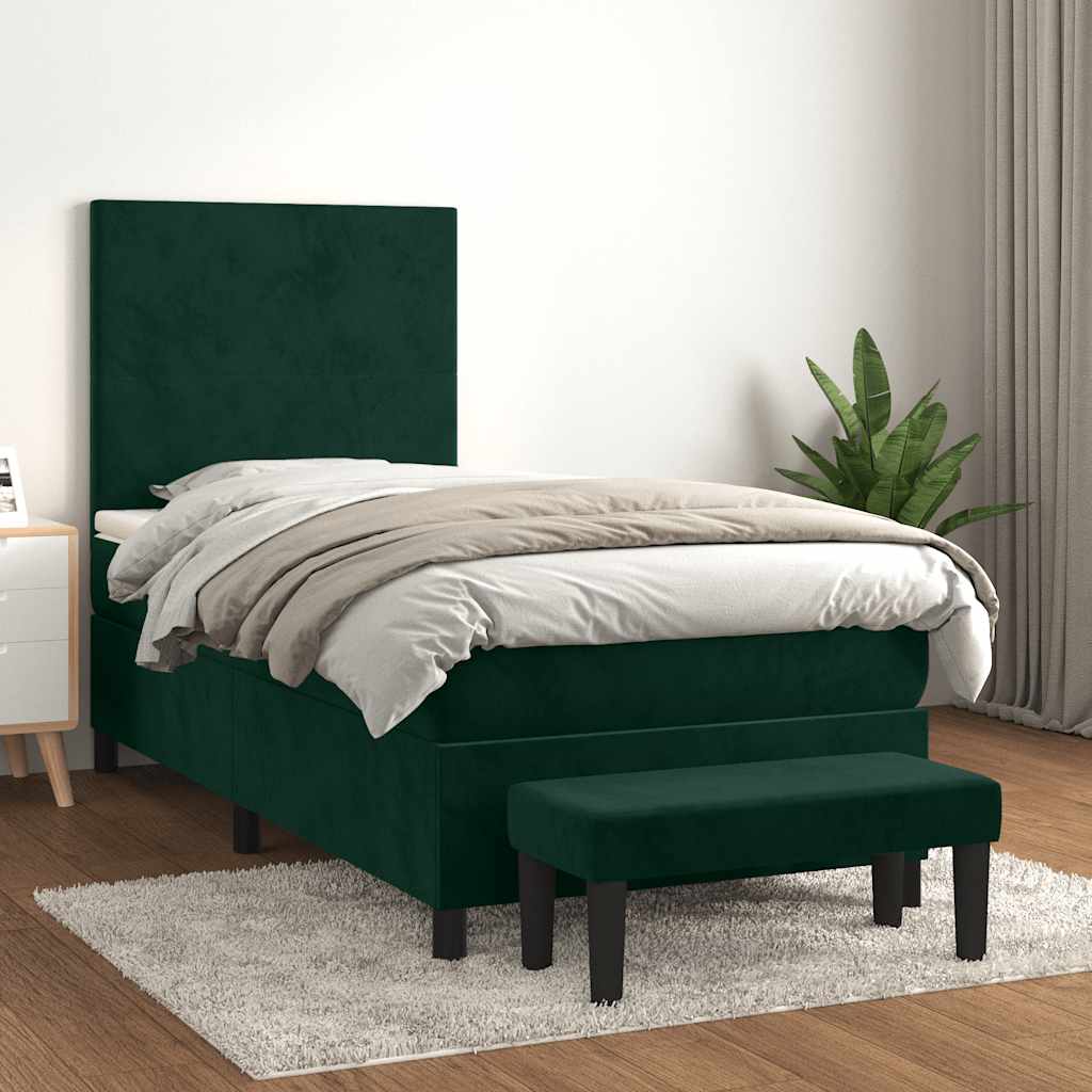 Boxspringbett mit Matratze Dunkelgrün 90x190 cm Samt