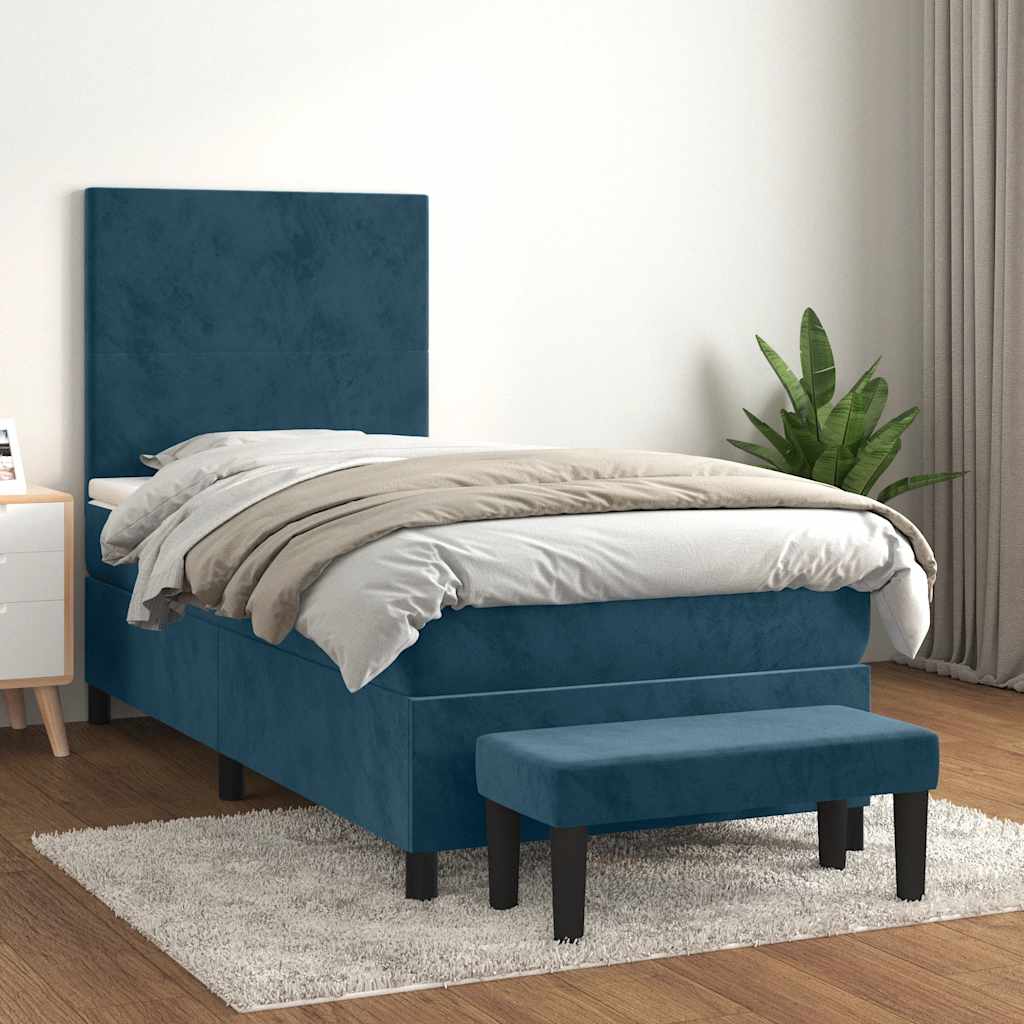Boxspringbett mit Matratze Dunkelblau 90x190 cm Samt