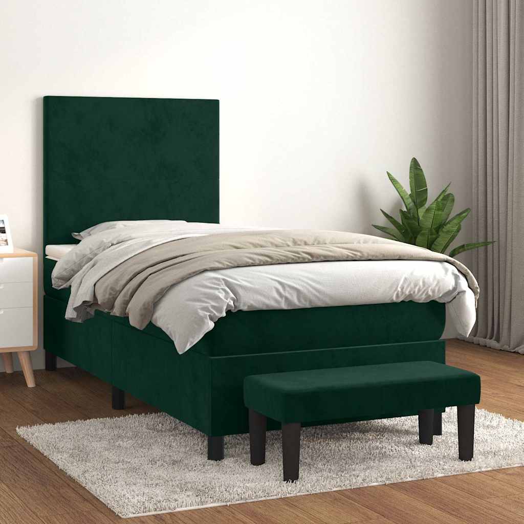 Boxspringbett mit Matratze Dunkelgrün 90x200 cm Samt