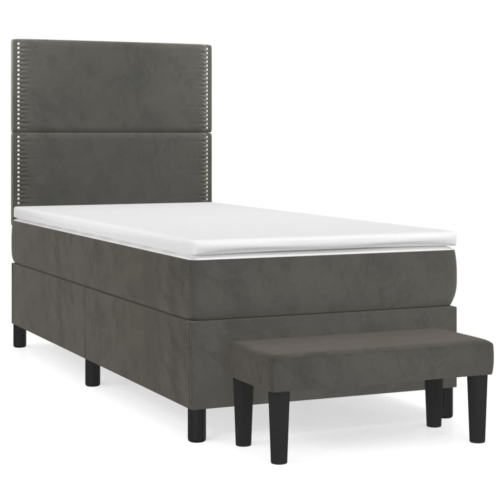 Sommier tapissier avec matelas gris foncé 100x200 cm velours