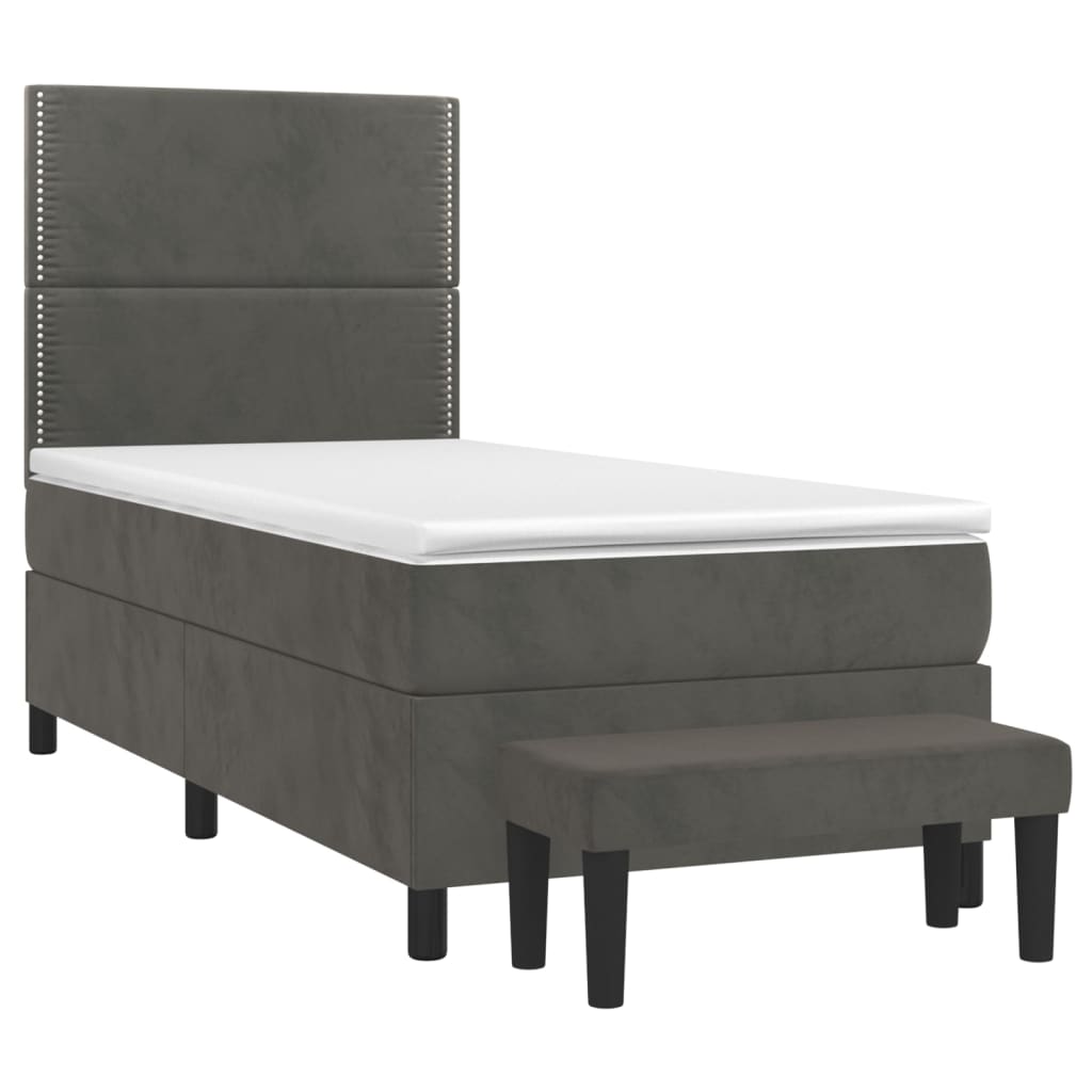 Sommier tapissier avec matelas gris foncé 100x200 cm velours