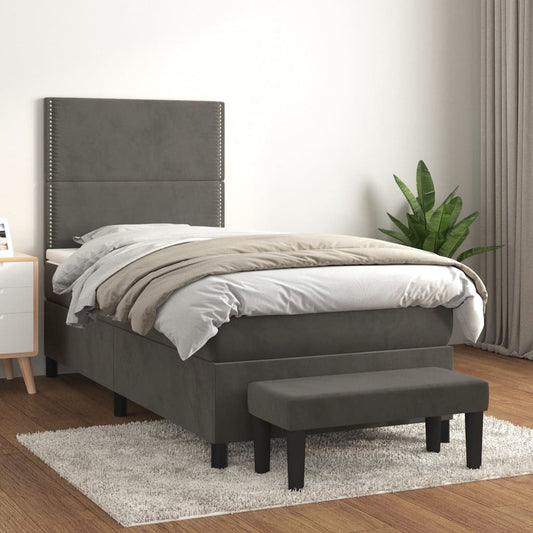 Sommier tapissier avec matelas gris foncé 100x200 cm velours