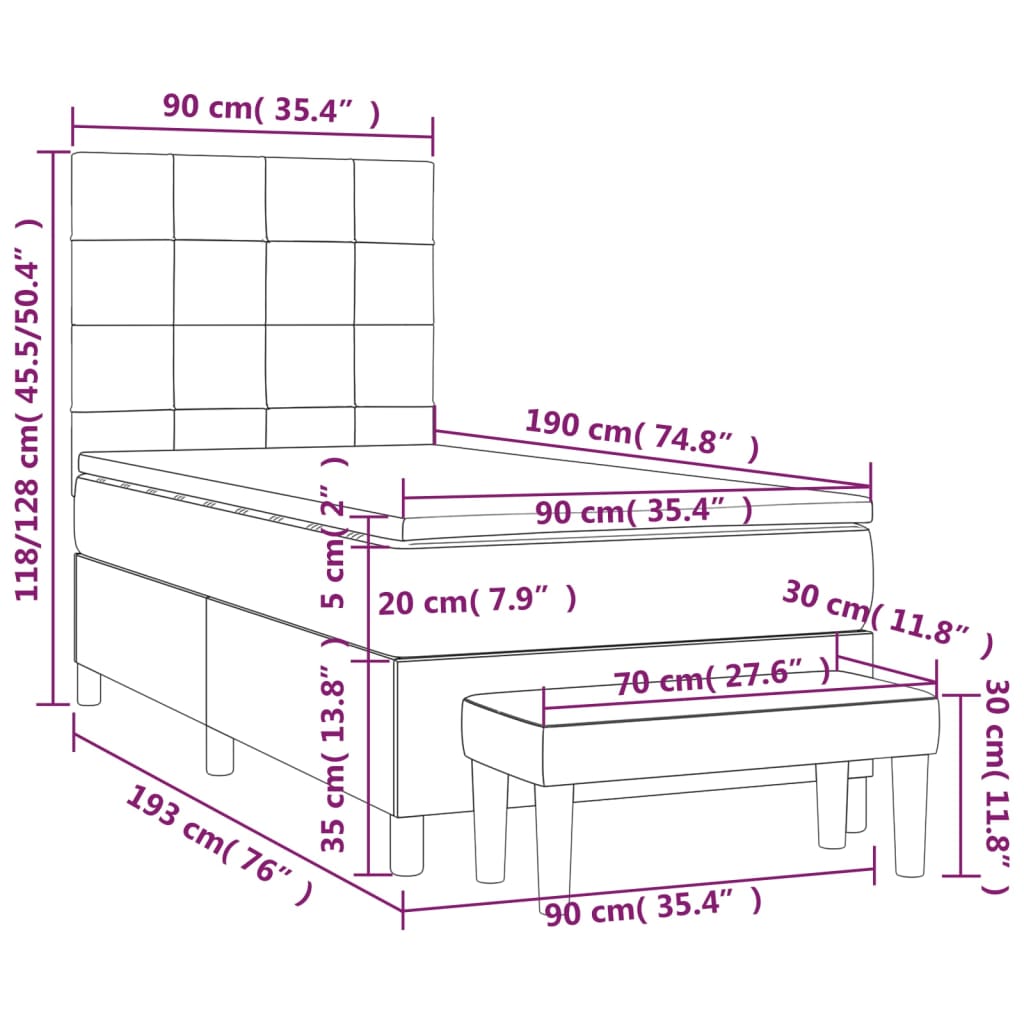 Boxspringbett mit Matratze Schwarz 90x190 cm Samt