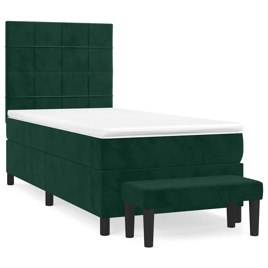 Boxspringbett mit Matratze Dunkelgrün 90x190 cm Samt