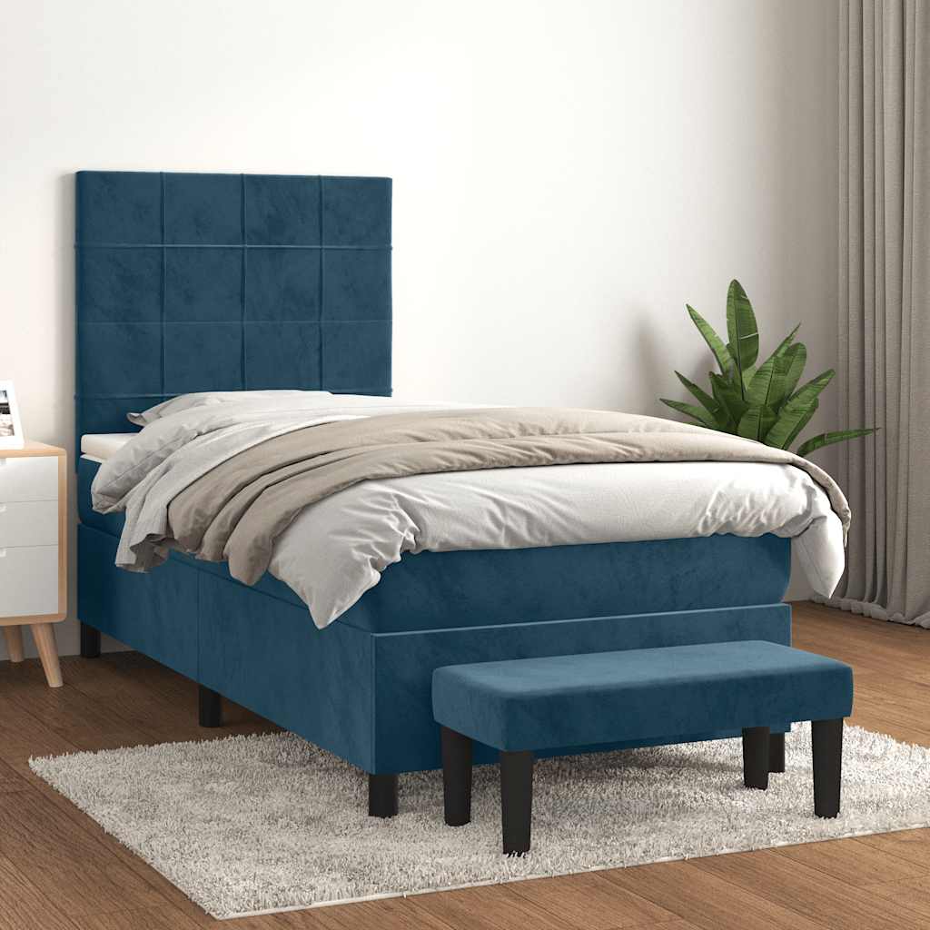 Boxspringbett mit Matratze Dunkelblau 90x190 cm Samt