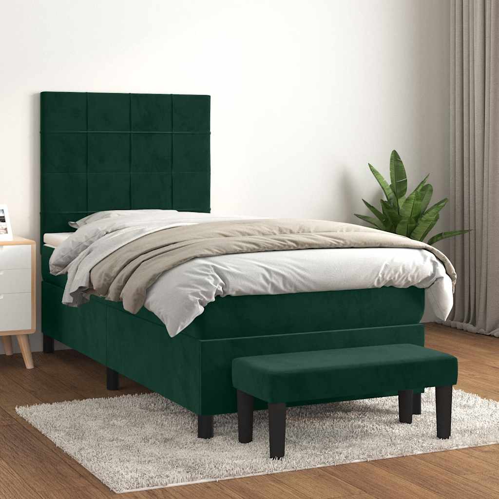 Boxspringbett mit Matratze Dunkelgrün 90x200 cm Samt