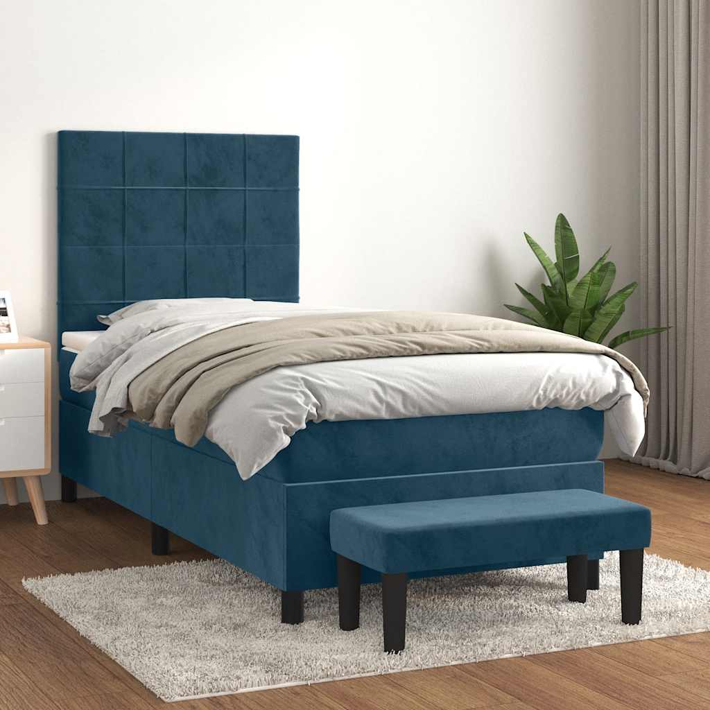 Boxspringbett mit Matratze Dunkelblau 90x200 cm Samt