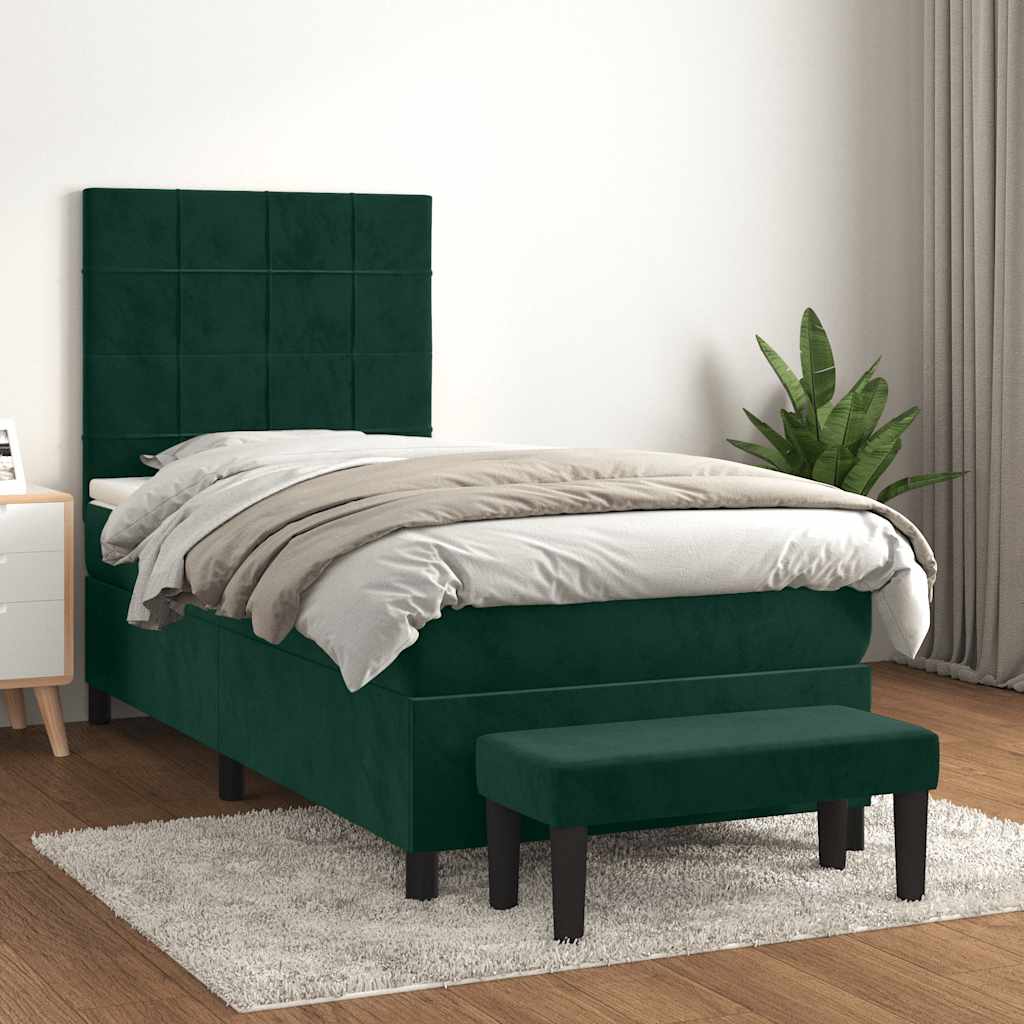 Boxspringbett mit Matratze Dunkelgrün 100x200 cm Samt