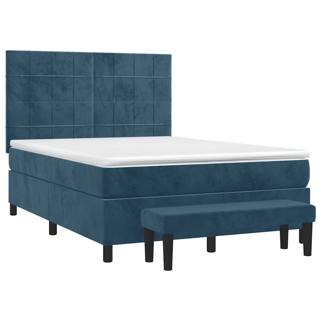 Boxspringbett mit Matratze Dunkelblau 140x200 cm Samt