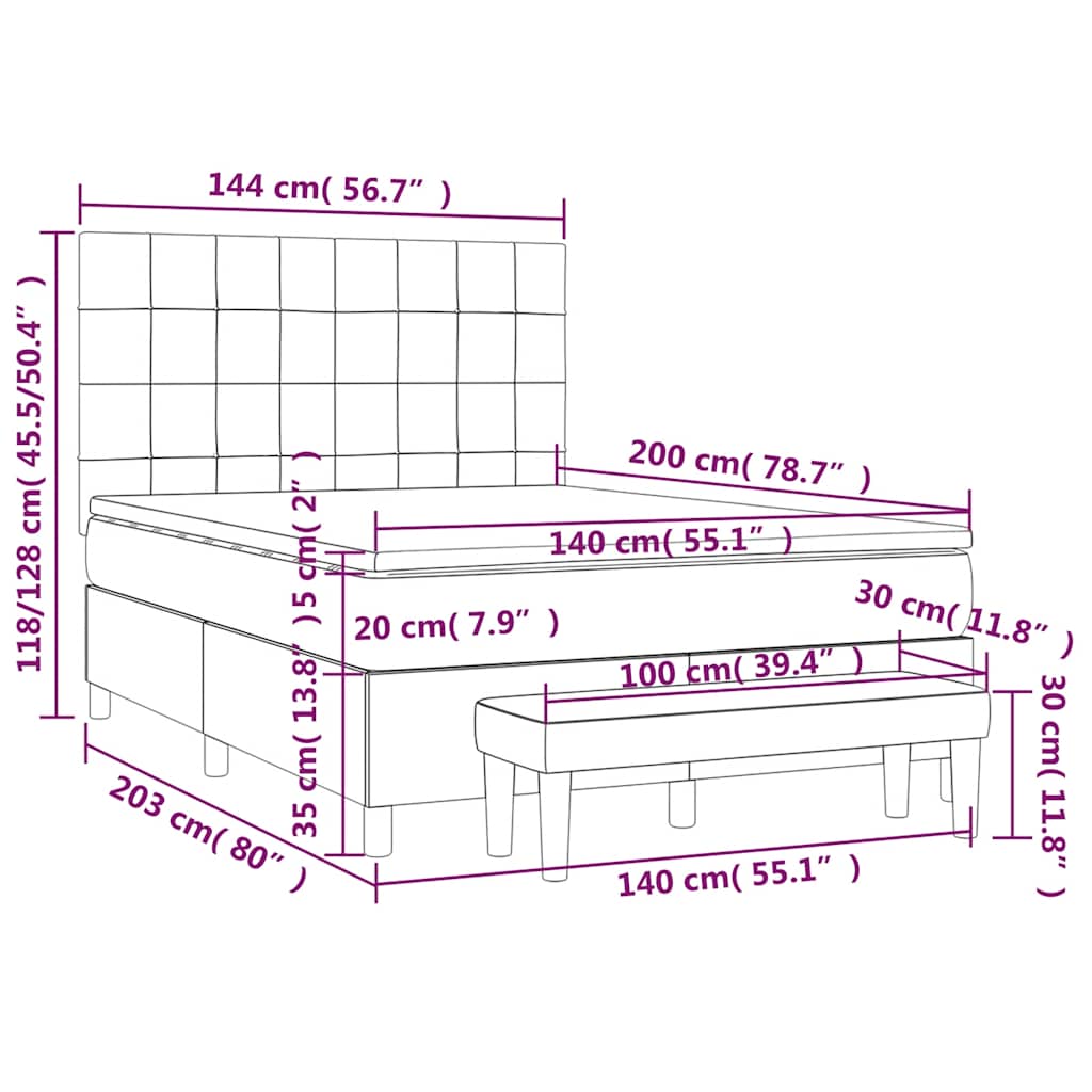 Boxspringbett mit Matratze Dunkelblau 140x200 cm Samt