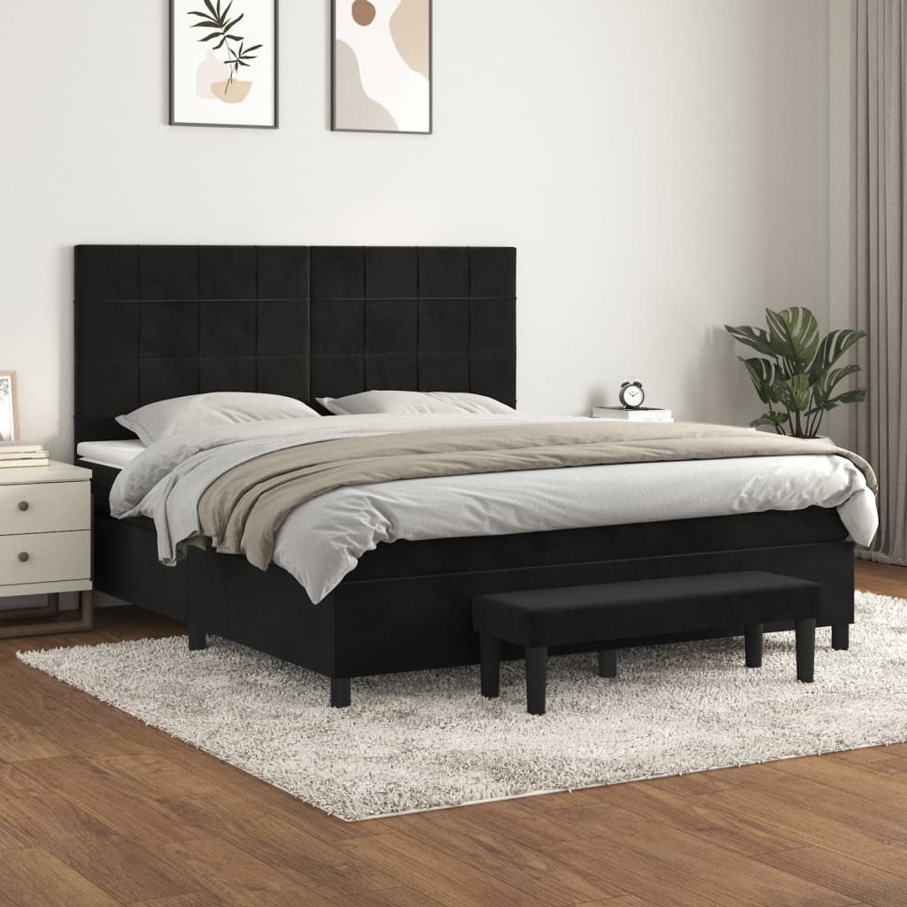 Box spring bed with mattress black 160x200 cm velvet
