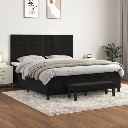 Box spring bed with mattress black 160x200 cm velvet
