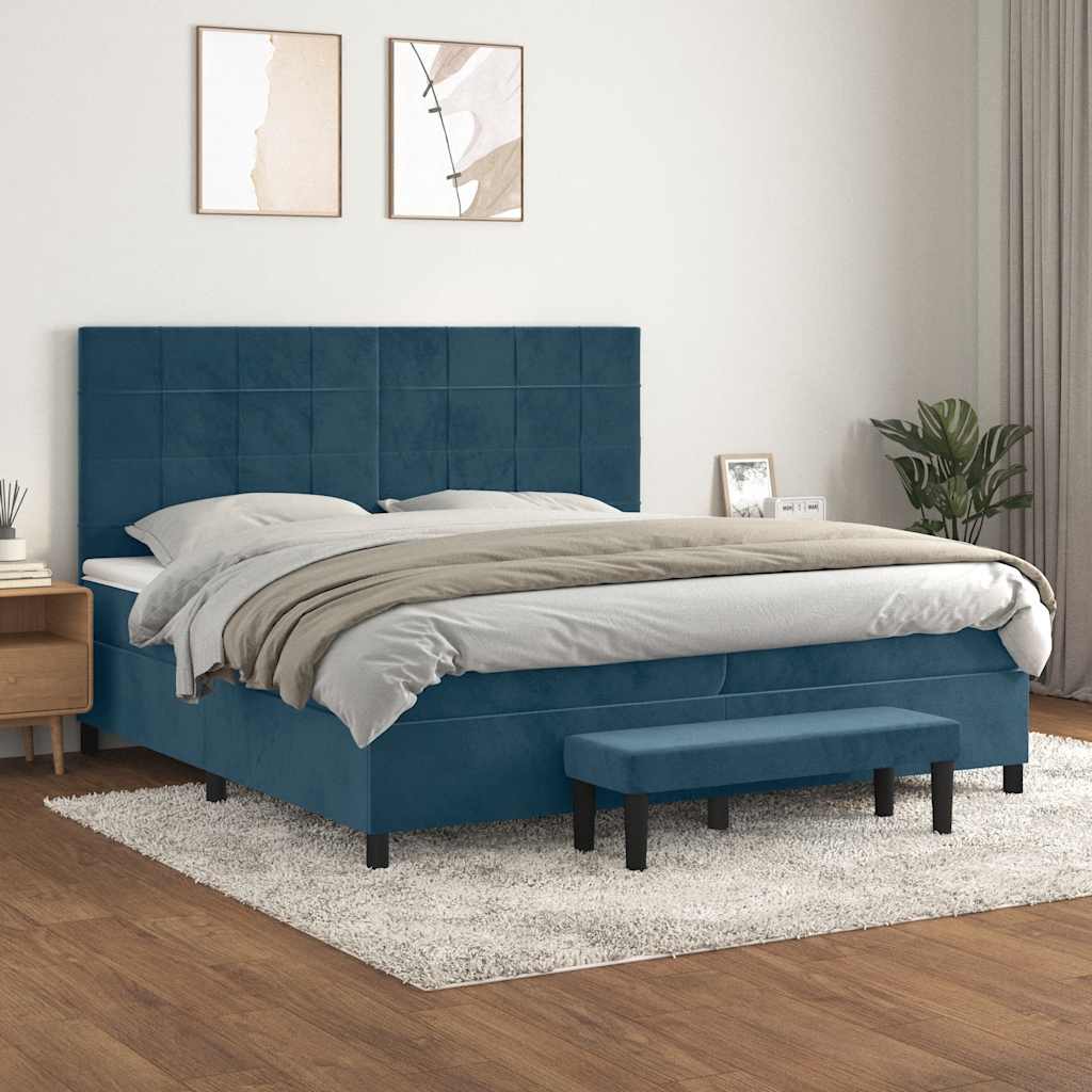 Boxspringbett mit Matratze Dunkelblau 200x200 cm Samt