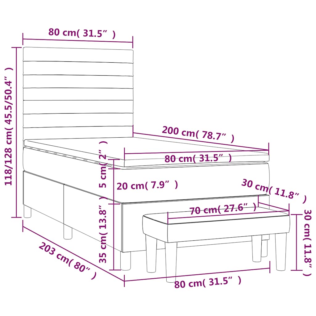 Boxspringbett mit Matratze Dunkelgrün 80x200 cm Samt