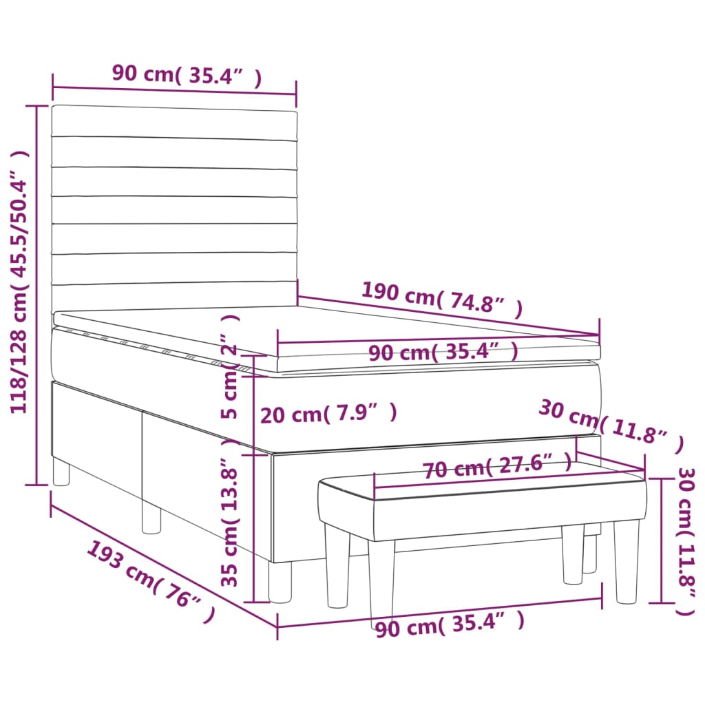 Boxspringbett mit Matratze Schwarz 90x190 cm Samt