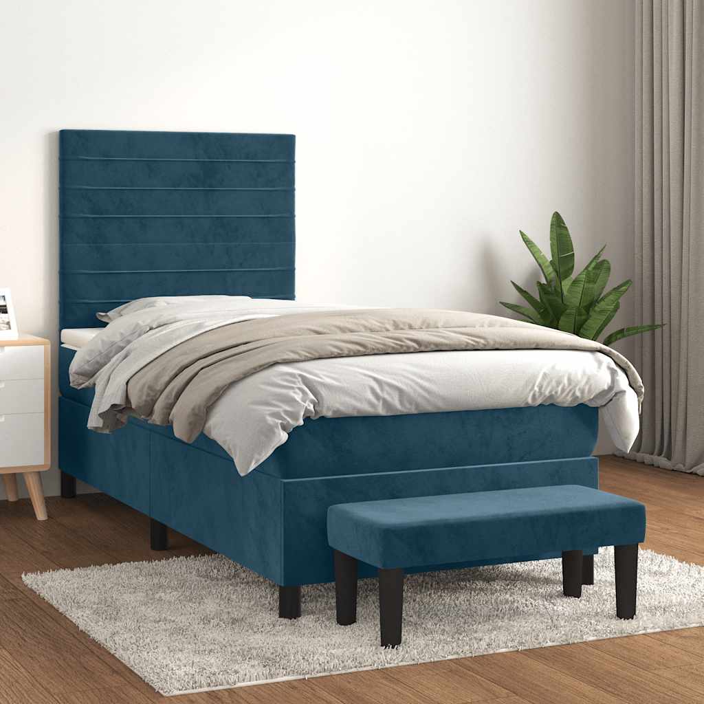 Boxspringbett mit Matratze Dunkelblau 90x190 cm Samt