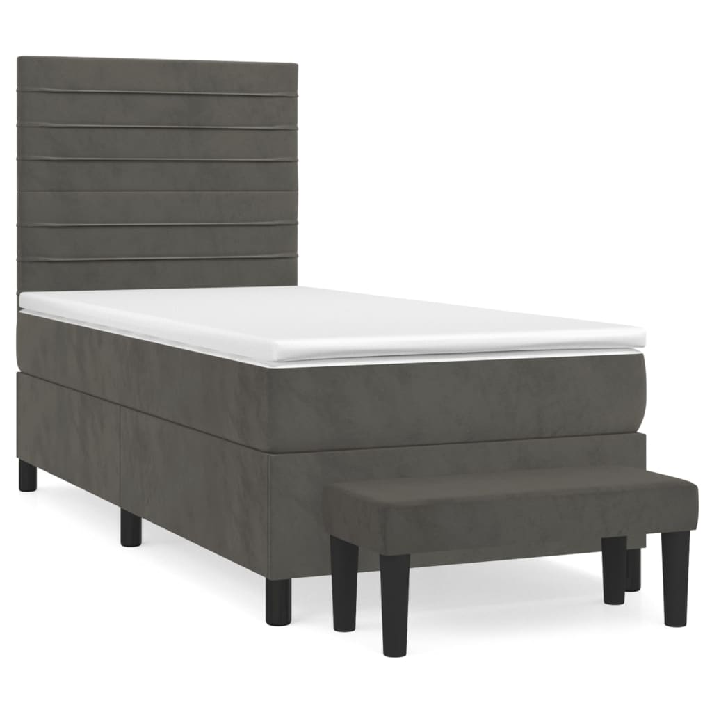 Sommier tapissier avec matelas gris foncé 100x200 cm velours