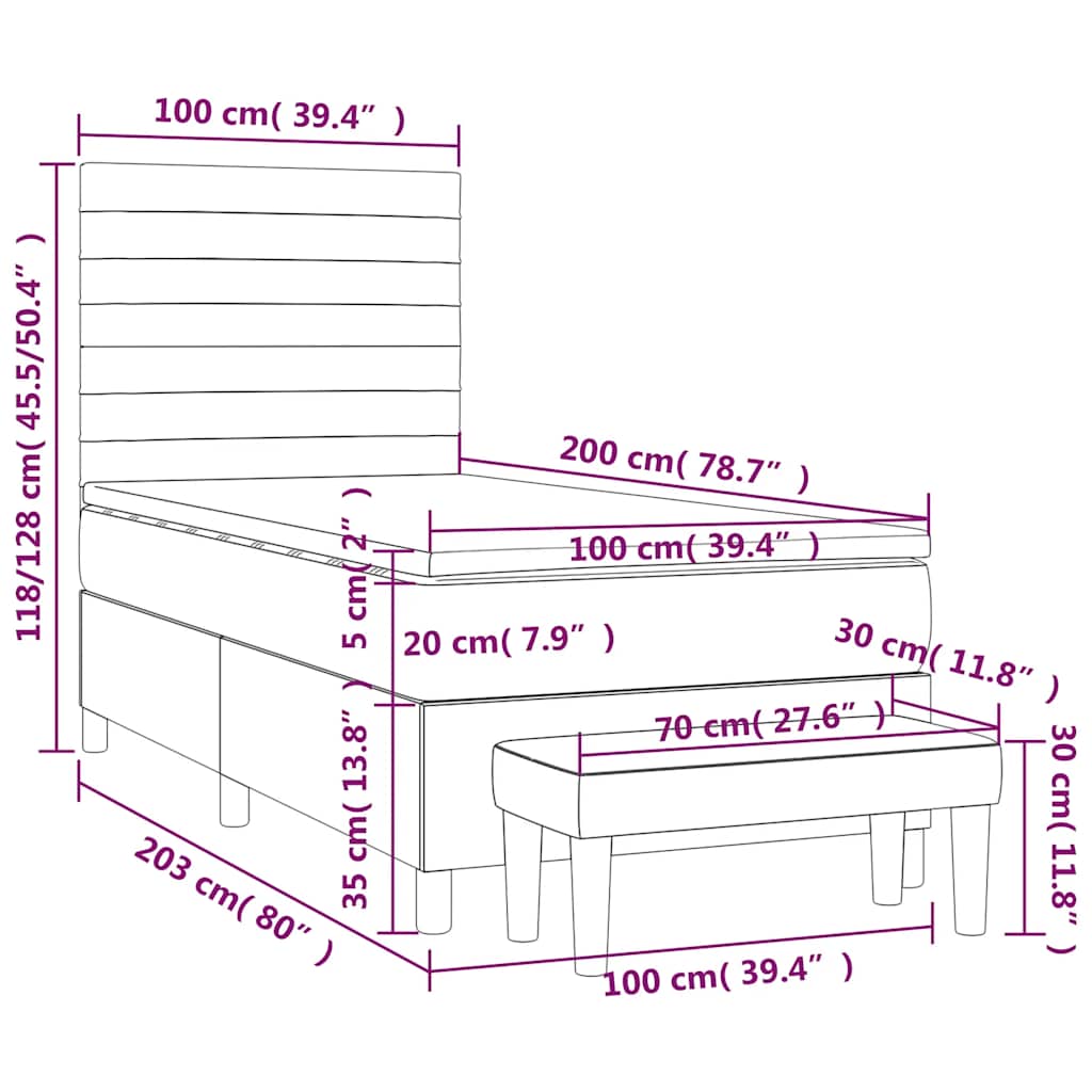 Boxspringbett mit Matratze Dunkelgrün 100x200 cm Samt