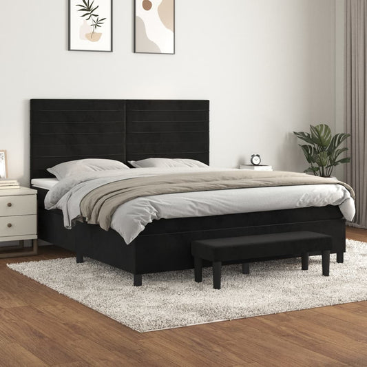 Box spring bed with mattress black 160x200 cm velvet