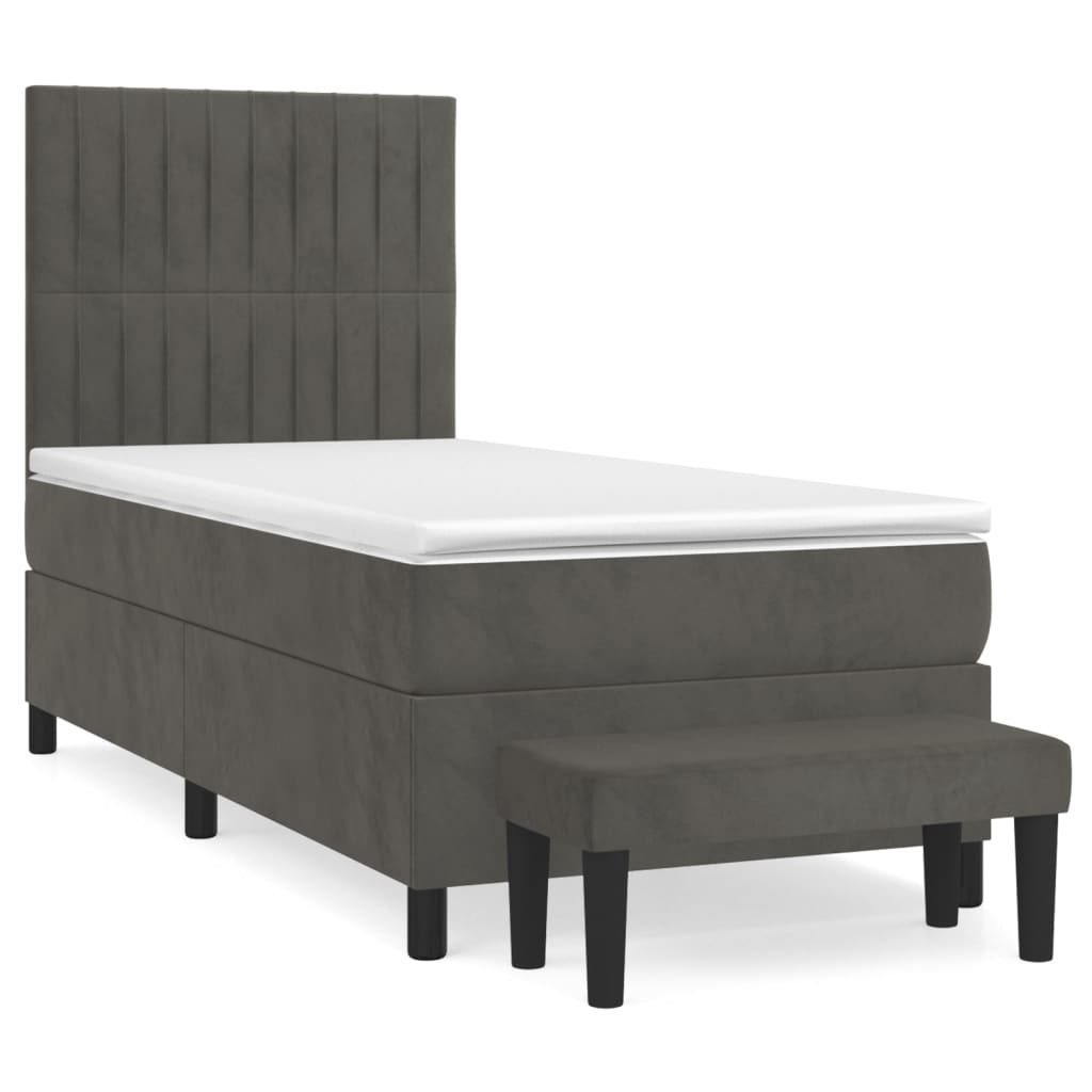 Sommier tapissier avec matelas gris foncé 100x200 cm velours