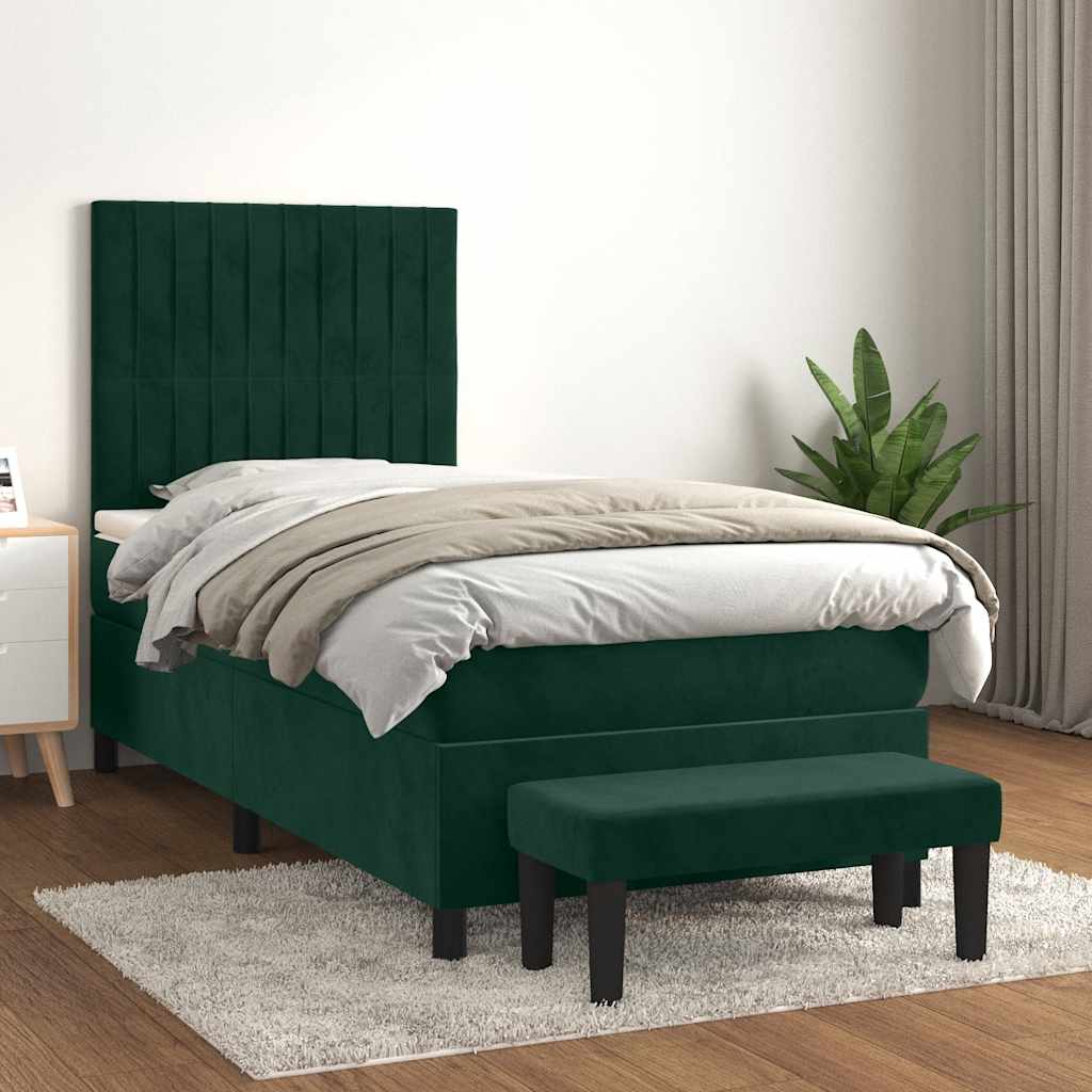 Boxspringbett mit Matratze Dunkelgrün 100x200 cm Samt
