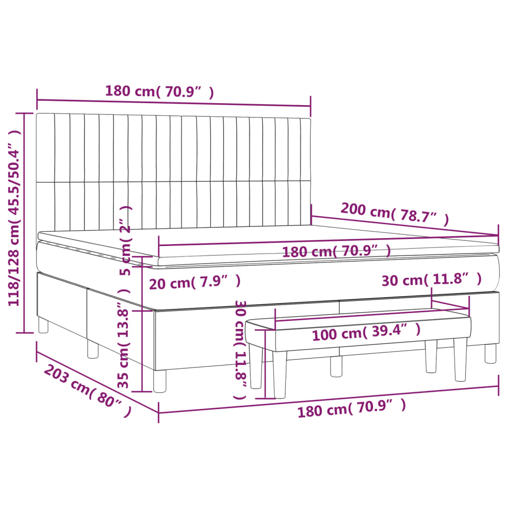 Boxspringbett mit Matratze Hellgrau 180x200 cm Samt