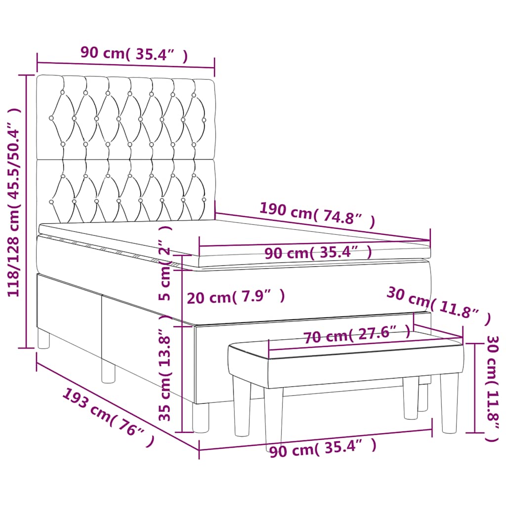 Boxspringbett mit Matratze Dunkelgrün 90x190 cm Samt