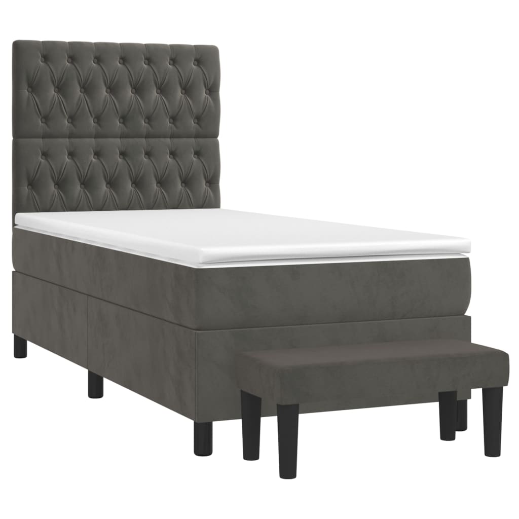 Sommier tapissier avec matelas gris foncé 100x200 cm velours