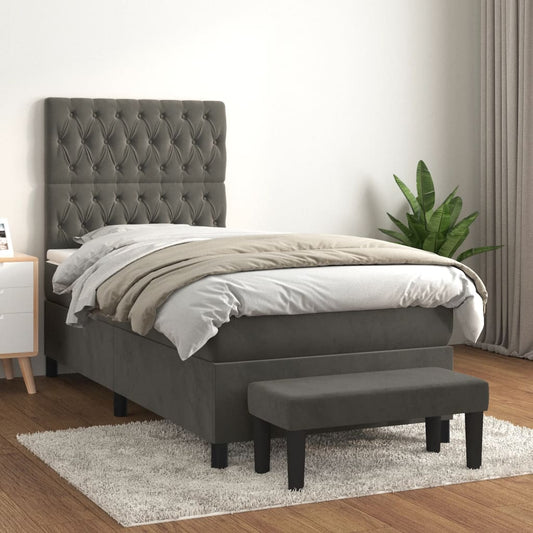 Sommier tapissier avec matelas gris foncé 100x200 cm velours