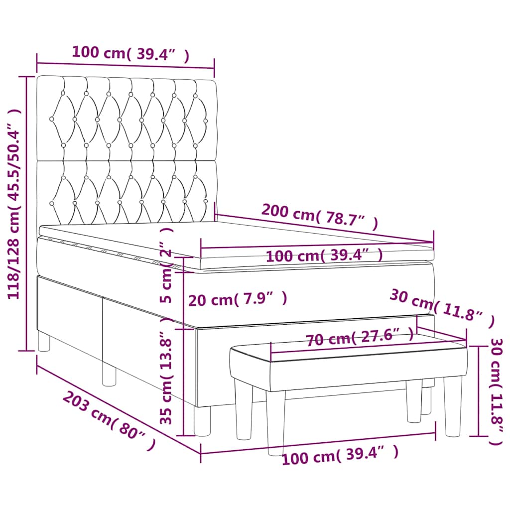 Boxspringbett mit Matratze Dunkelgrün 100x200 cm Samt