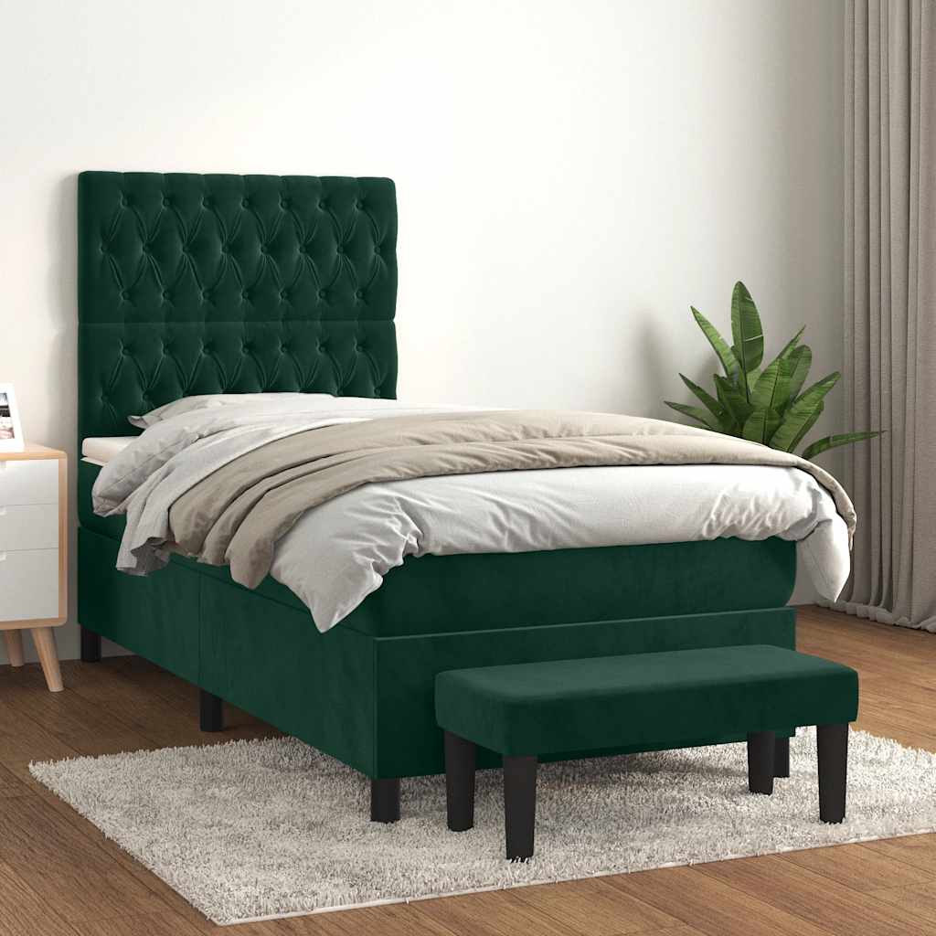 Boxspringbett mit Matratze Dunkelgrün 100x200 cm Samt