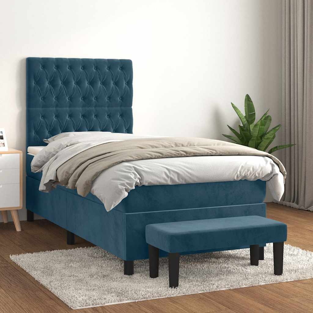 Boxspringbett mit Matratze Dunkelblau 100x200 cm Samt