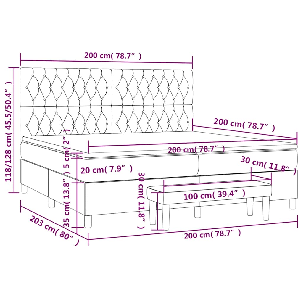 Boxspringbett mit Matratze Dunkelblau 200x200 cm Samt
