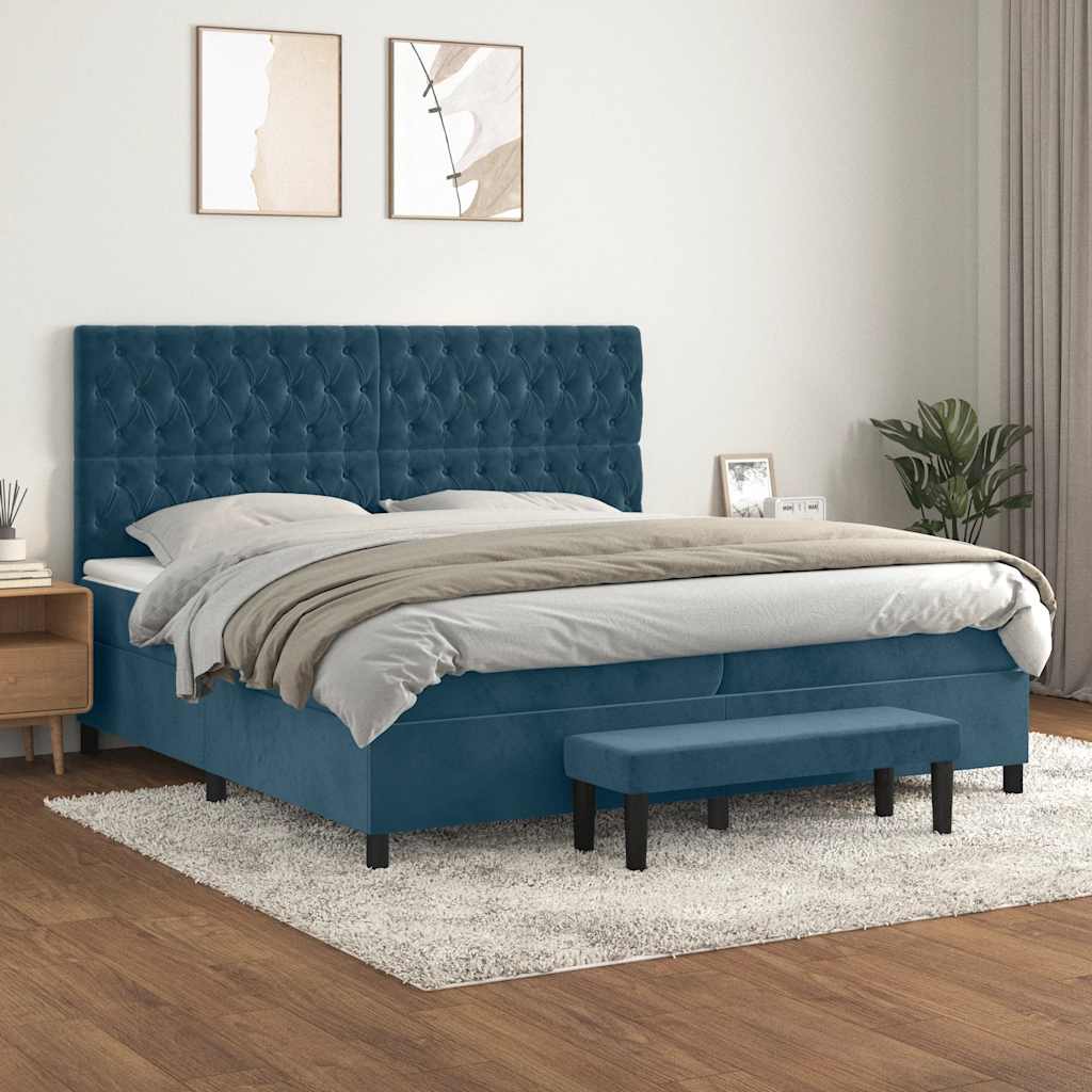 Boxspringbett mit Matratze Dunkelblau 200x200 cm Samt