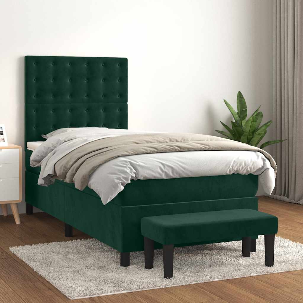 Boxspringbett mit Matratze Dunkelgrün 90x190 cm Samt