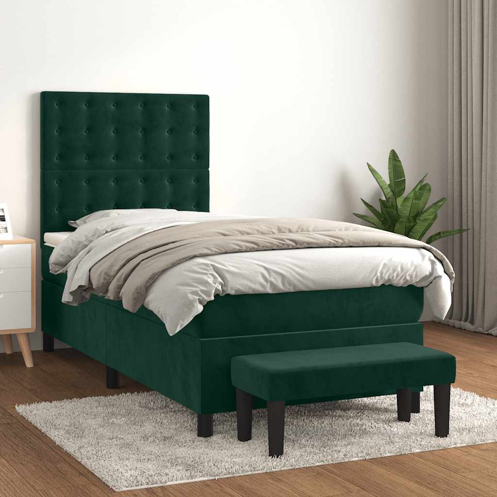 Boxspringbett mit Matratze Dunkelgrün 90x200 cm Samt