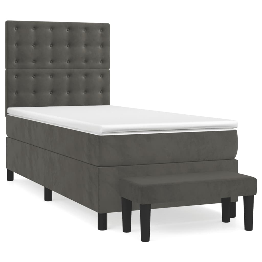Sommier tapissier avec matelas gris foncé 100x200 cm velours