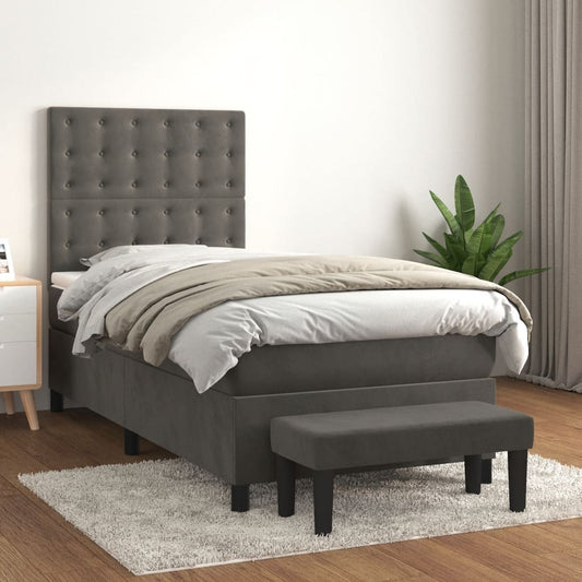 Sommier tapissier avec matelas gris foncé 100x200 cm velours