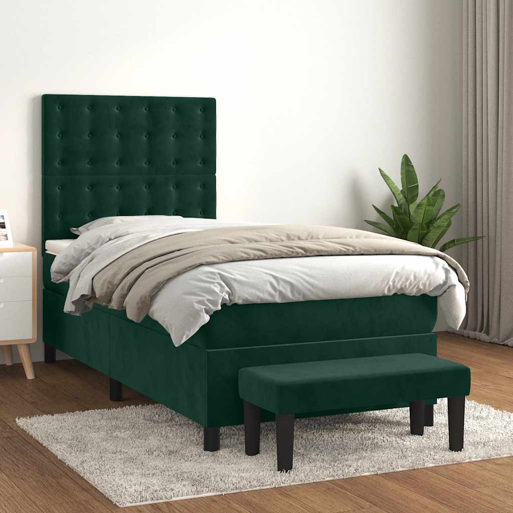 Boxspringbett mit Matratze Dunkelgrün 100x200 cm Samt