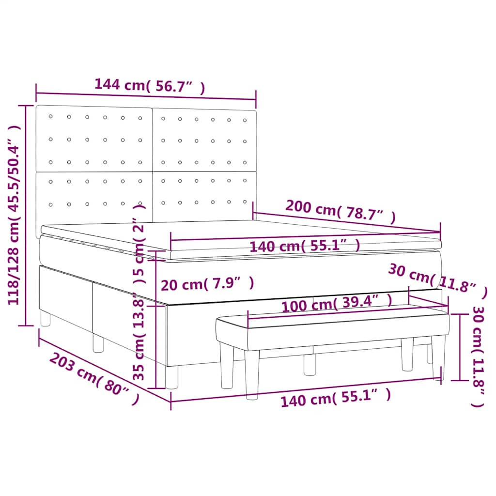 Boxspringbett mit Matratze Dunkelblau 140x200 cm Samt