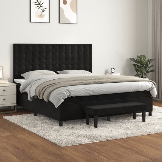 Box spring bed with mattress black 160x200 cm velvet
