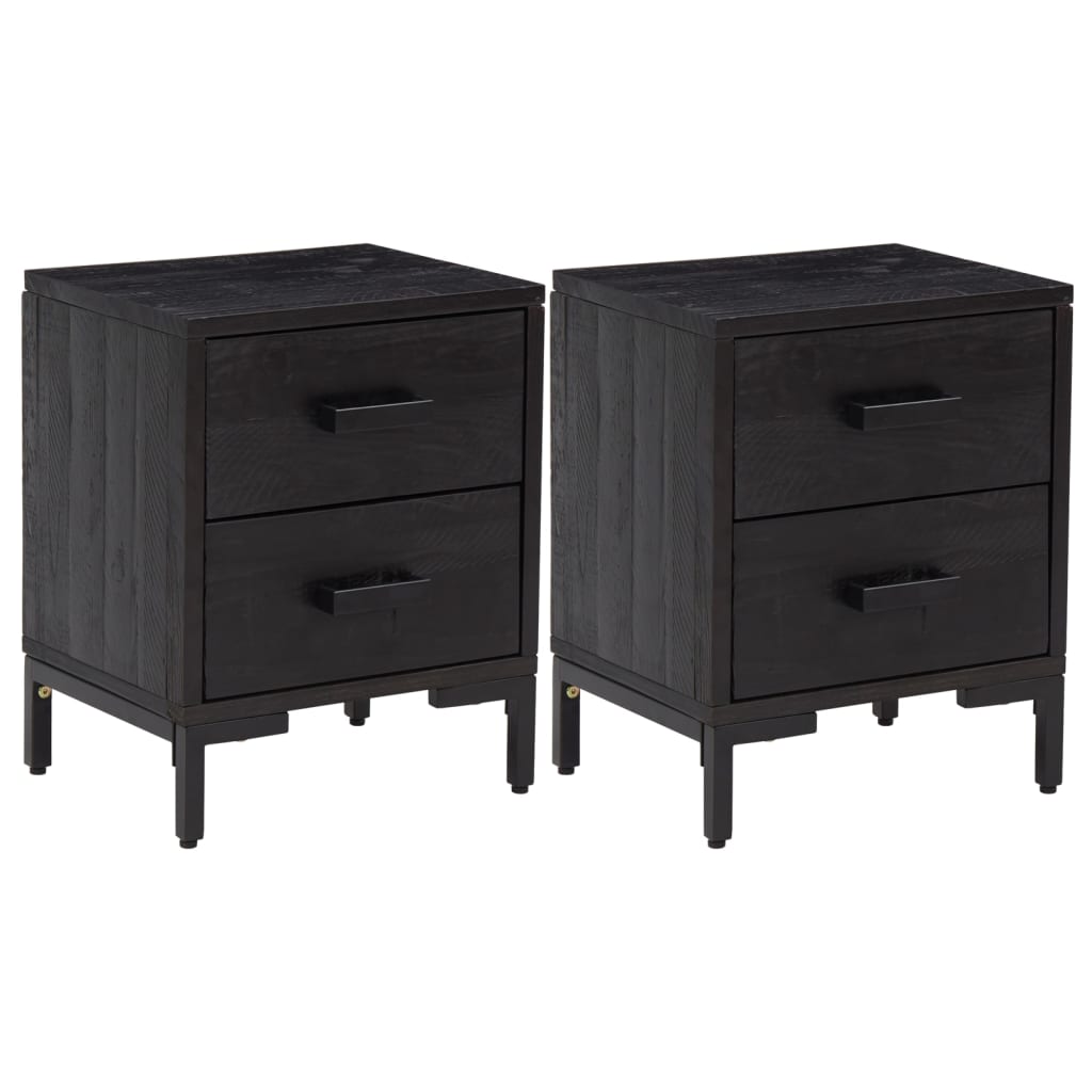 Tables de chevet, lot de 2, noir, 36 x 30 x 45 cm, pin massif