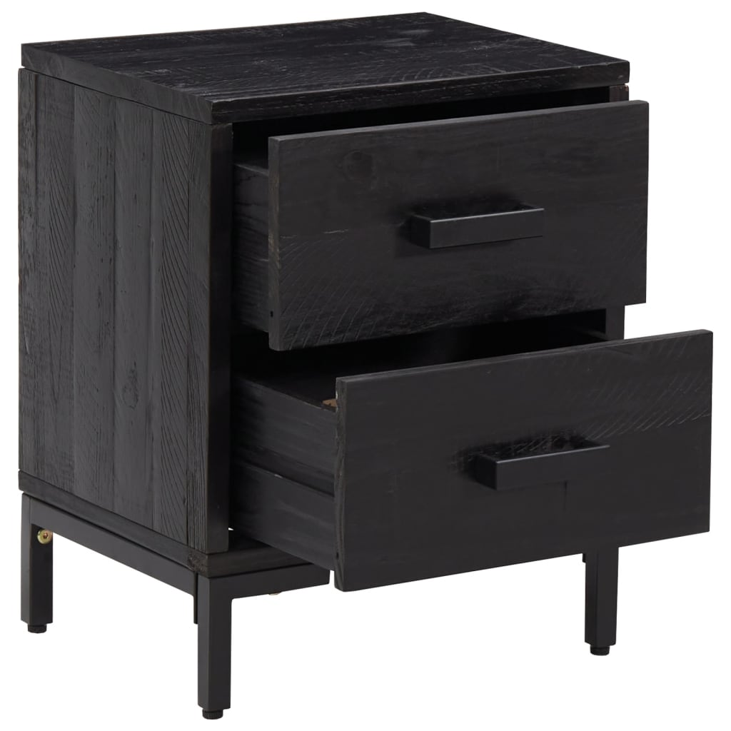 Tables de chevet, lot de 2, noir, 36 x 30 x 45 cm, pin massif