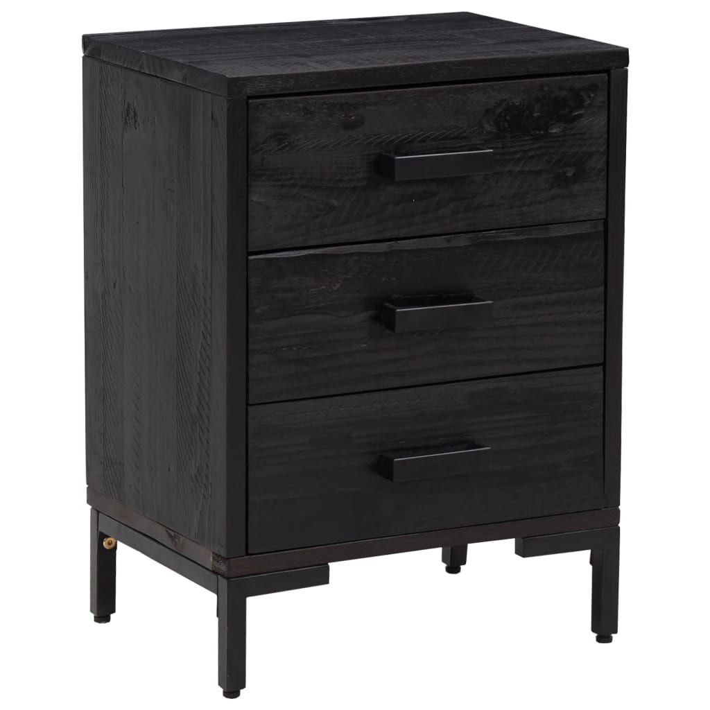 Nachttische 2 Stk. Schwarz 40x30x55 cm Massivholz Kiefer