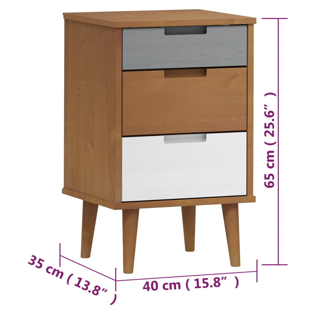Table de chevet MOLDE marron 40x35x65 cm en bois de pin massif