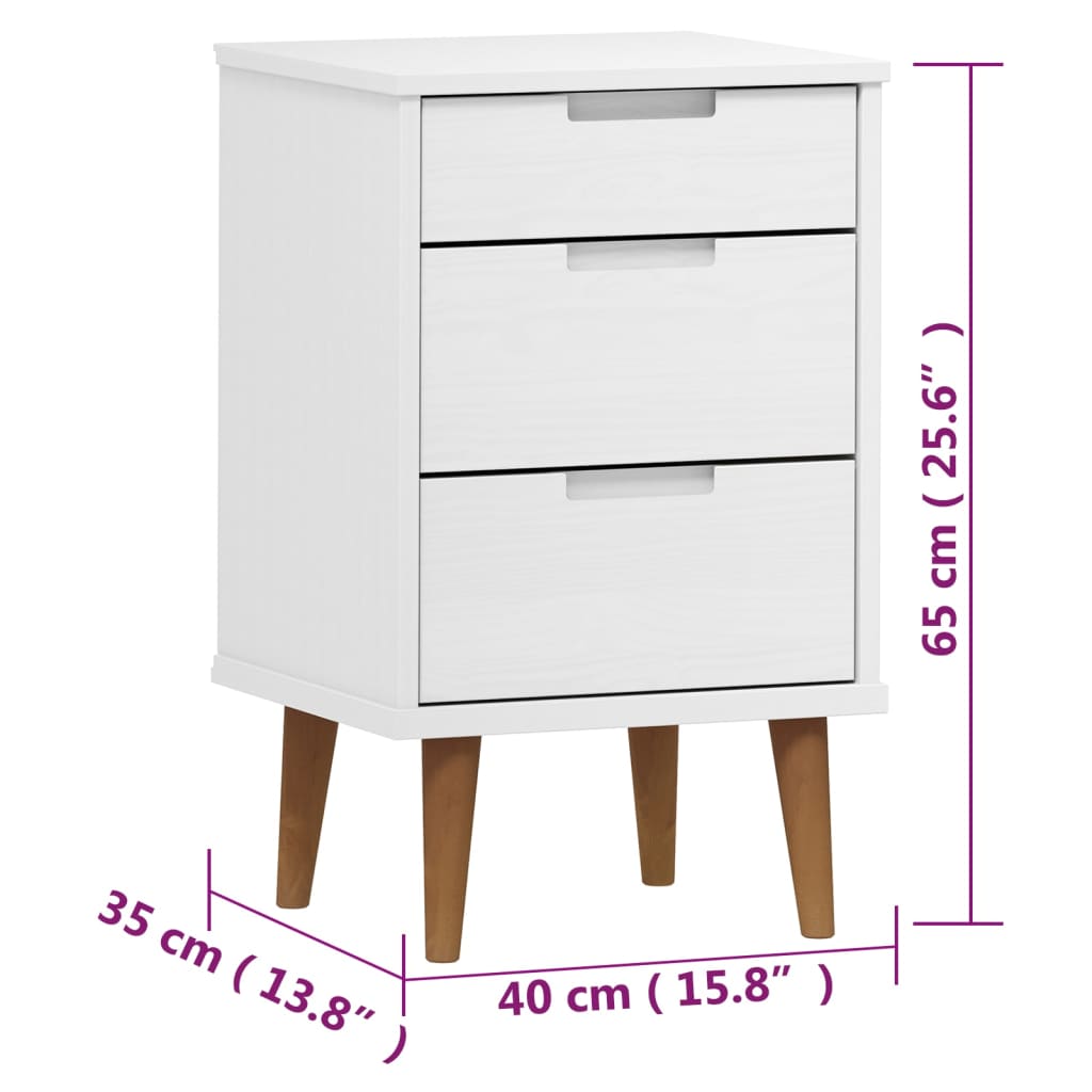 Table de chevet MOLDE blanche 40x35x65 cm en pin massif