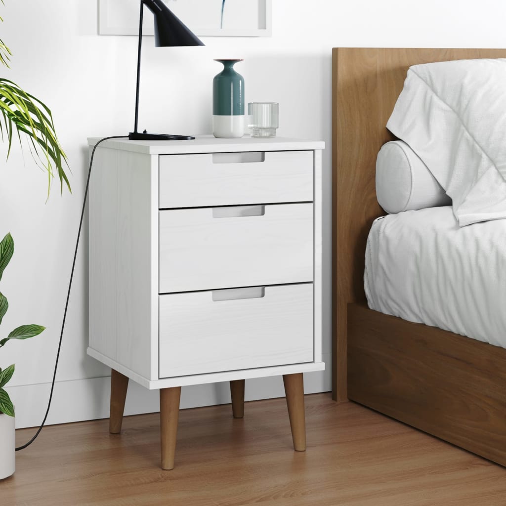Table de chevet MOLDE blanche 40x35x65 cm en pin massif